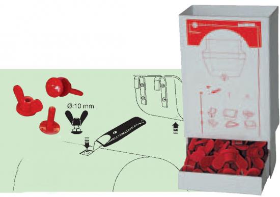 V�pustn� plastov� skrutka s kr�dlovou matkou - �erven� kr�tka 25 mm