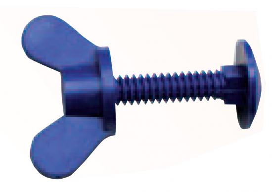 Skrutka plastov� s kr�dlovou matkou - modr� dlh� 90 mm