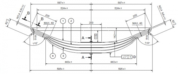 pero parabolick� 4 listy ADR 1197x76 + h��ik (1250/70 mm) predn� a zadn�
