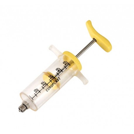 Nylonov� d�vkovacia strieka�ka �lt� z�vitov�m n�sadcom 30 ml